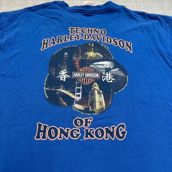Harley Davidson Shirt Mens XXL Blue Techno HD of Hong Kong Tee Motorcycle Biker - Picture 1 of 10